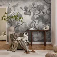 Coloray Vliesbehang - Zwart-Wit Snellijm Behang - 152x104 cm - Bloemtak Muurschildering - Gang behang Bloemen En Planten - Fotobehang Vlies - Slaapkamer behang