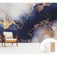 Wallfluent Fotobehang - Marine Vliesbehang - 312x219 cm - Marineblauwe Golven Muurschildering - Gang behang Abstractie - Fotobehang Vlies - Slaapkamer behang