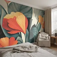 Coloray Vliesbehang - Groente Snellijm Behang - 152x104 cm - Kleurrijke Bloemen Muurschildering - Slaapkamer behang Bloemen En Planten - Fotobehang Vlies - Gang behang