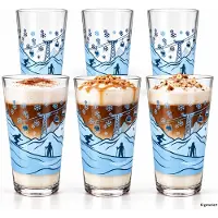 MamboCat 6-delige set CHALET Latte Macchiato glazen met ski-decor 380ml