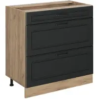 Vicco Keukenonderkast R-Line Antraciet landelijk/Goudkleurig Eiken 80 cm met 3 laden zonder werkblad, Model 72439