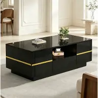 STILVORA Salontafel - Hoogglans Met Opbergruimte En Gouden Accenten - Voor Woonkamer Of Werkkamer - MDF - 100x50x35,5 Cm - Zwart