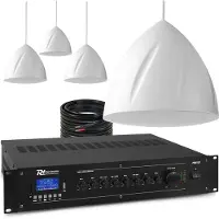 Power Dynamics 100V geluidsinstallatie met 4 hangende speakers en versterker - 120W - Wit