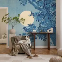 Coloray Vliesbehang - Blauw Snellijm Behang - 152x104 cm - Bloemenmaan Muurschildering - Gang behang Landschappen - Fotobehang Vlies - Gang behang