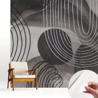 Wallfluent Zelfklevend Fotobehang - Grijs Vliesbehang - 250x250 cm - Harmonie Van Vormen Fotobehang - Hal behang Abstractie - Behang Zonder Lijm - Scheurbestendig Behang