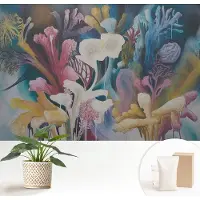 Wallfluent Fotobehang - Blauw Vliesbehang - 152x104 cm - Bloemenexplosie Muurschildering - Slaapkamer behang Deel - Fotobehang Vlies - Gang behang