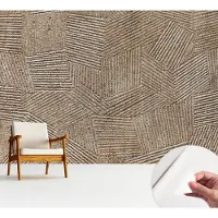 Wallfluent Zelfklevend Fotobehang - Bruin Vliesbehang - 312x219 cm - Structurele Lijnen Behang Zonder Lijm - Slaapkamer behang Achtergronden En Patronen - Luchtbelvrij Behang - Bubble Free Behang