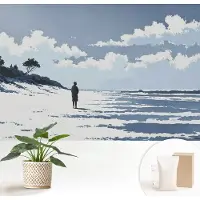 Wallfluent Fotobehang - Blauw Vliesbehang - 152x104 cm - Stilte Op Het Strand Fotobehang Vlies - Woonkamer behang Landschappen - Muurschildering - Woonkamer behang