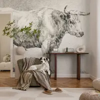 Coloray Vliesbehang - Grijs Snellijm Behang - 104x70 cm - Stierpotlood Fotobehang Vlies - Hal behang Dieren - Muurschildering - Hal behang