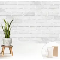 Wallfluent Fotobehang - Wit Vliesbehang - 208x146 cm - Bakstenen Muur Fotobehang Vlies - Woonkamer behang Texturen - Muurschildering - Woonkamer behang