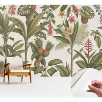 Wallfluent Zelfklevend Fotobehang - Grijs Vliesbehang - 312x219 cm - Exotische Natuur Fotobehang - Woonkamer behang Bloemen En Planten - Bubble Free Behang - Makkelijk Aan Te Brengen Behang