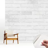 Wallfluent Zelfklevend Fotobehang - Wit Vliesbehang - 250x250 cm - Bakstenen Muur Fotobehang - Hal behang Texturen - Polyester Behang - Luchtbelvrij Behang