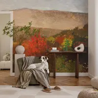 Coloray Vliesbehang - Rood Snellijm Behang - 250x104 cm - Herfstpanorama Muurschildering - Gang behang Landschappen - Fotobehang Vlies - Gang behang