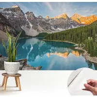 Wallfluent Zelfklevend Fotobehang - Blauw Vliesbehang - 208x146 cm - Bergreflectie Fotobehang - Hal behang Landschappen - Polyester Behang - Luchtbelvrij Behang