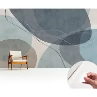 Wallfluent Zelfklevend Fotobehang - Blauw Vliesbehang - 416x254 cm - Moderne Abstractie Fotobehang - Hal behang Abstractie - Behang Zonder Lijm - Scheurbestendig Behang