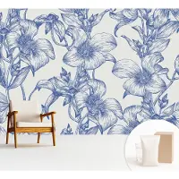 Wallfluent Fotobehang - Wit Vliesbehang - 312x219 cm - Bloemtakken Fotobehang Vlies - Hal behang Bloemen En Planten - Muurschildering - Hal behang