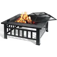 G&G vuurkorf voor buiten - Vuurschaal 80 cm - Vuurhaard - Tuinhaard - Tuin - Terras - BBQ - Met hoes - 80x80x45cm - Metaal - Zwart
