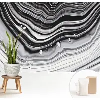 Wallfluent Fotobehang - Zwart-Wit Vliesbehang - 208x146 cm - Optische Golven Muurschildering - Gang behang Achtergronden En Patronen - Fotobehang Vlies - Slaapkamer behang