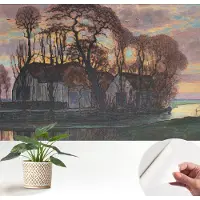 Wallfluent Zelfklevend Fotobehang - Grijs Vliesbehang - 152x104 cm - Avondlandschap Fotobehang - Woonkamer behang Landschappen - Behang Zonder Lijm - Scheurbestendig Behang