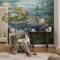 Coloray Vliesbehang - Groente Snellijm Behang - 104x70 cm - Vijverbloemen Fotobehang Vlies - Hal behang Bloemen En Planten - Muurschildering - Hal behang