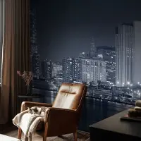Coloray Vliesbehang - Zwart-Wit Snellijm Behang - 250x104 cm - Nachtstad Muurschildering - Slaapkamer behang Steden - Fotobehang Vlies - Slaapkamer behang