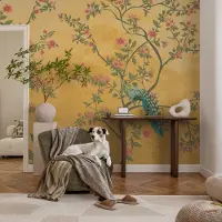 Coloray Vliesbehang - Geel Snellijm Behang - 104x70 cm - Pauwenbomen Muurschildering - Gang behang Bloemen En Planten - Fotobehang Vlies - Gang behang