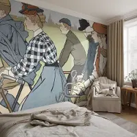 Coloray Vliesbehang - Wit Snellijm Behang - 250x250 cm - Vintage Fietsers Fotobehang Vlies - Hal behang Mensen - Muurschildering - Woonkamer behang
