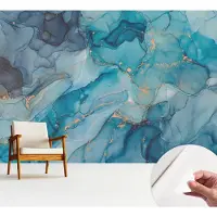 Wallfluent Zelfklevend Fotobehang - Blauw Vliesbehang - 312x219 cm - Blauwe Abstractie Fotobehang - Woonkamer behang Abstractie - Bubble Free Behang - Makkelijk Aan Te Brengen Behang