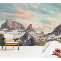 Wallfluent Zelfklevend Fotobehang - Blauw Vliesbehang - 312x219 cm - Bergpanorama Fotobehang - Hal behang Landschappen - Bubble Free Behang - Makkelijk Aan Te Brengen Behang
