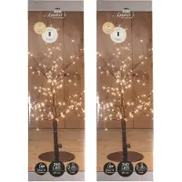 Anna's Collection Lichtboom - 2x - zwart - metaal - 60 cm - 240 led lichtjes - klassiek warm - verlichte kerstboom