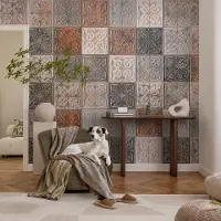 Coloray Vliesbehang - Grijs Snellijm Behang - 416x254 cm - Siertegels Muurschildering - Slaapkamer behang Achtergronden En Patronen - Fotobehang Vlies - Gang behang
