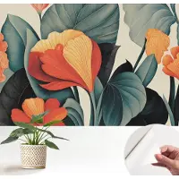 Wallfluent Zelfklevend Fotobehang - Groente Vliesbehang - 152x104 cm - Kleurrijke Bloemen Behang Zonder Lijm - Slaapkamer behang Bloemen En Planten - Luchtbelvrij Behang - Bubble Free Behang