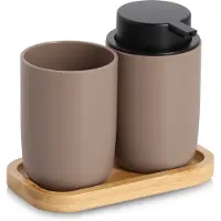 Zeller Present Set badkameraccessoires, tandenborstelhouder en zeepdispenser - bruin