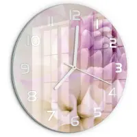 Tulup Wandklok - Witte dahlia Wandklok Glas Met Motief - fi30 cm - Paars Decoratieve Glazen Klok - Witte handen - Ronde Klok - Gekleurde Glazen Klok - Glazen Klok Met Print