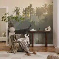 Coloray Vliesbehang - Grijs Snellijm Behang - 312x219 cm - Tropisch Paradijs Fotobehang Vlies - Hal behang Landschappen - Muurschildering - Woonkamer behang