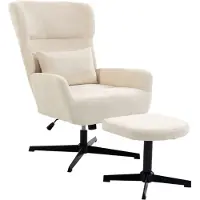 OKWISH Fauteuil 71 x 88 x 104 cm - 360 Graden Draaibaar En Hoogteverstelbaar - Met Hocker En Lendekussen - Chenille - Crème