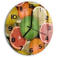 Tulup Wandklok - Citrusvruchten Wandklok Glas Met Motief - fi30 cm - Veelkleurig Decoratieve Glazen Klok - Zwarte handen - Ronde Klok - Gekleurde Glazen Klok - Glazen Klok Met Print