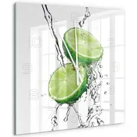 Tulup Wandklok - Kalk en water Wandklok Glas Decoratie - 60x60 cm - Groente Gekleurde Glazen Klok - Witte handen - Vierkante Klok - Klok Glas Met Opdruk - Moderne Wandklok Glas