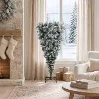 vidaXL Ondersteboven kunstkerstboom 150 cm PVC en Staal Groen en Wit