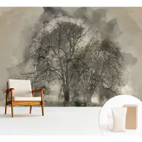 Wallfluent Fotobehang - Zwart Vliesbehang - 312x219 cm - Mysterieuze Bomen Muurschildering - Slaapkamer behang Bloemen En Planten - Fotobehang Vlies - Slaapkamer behang