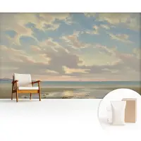 Wallfluent Fotobehang - Blauw Vliesbehang - 416x254 cm - Een Rustige Kust Muurschildering - Gang behang Landschappen - Fotobehang Vlies - Gang behang