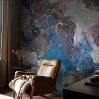 Coloray Vliesbehang - Blauw Snellijm Behang - 312x219 cm - Kosmisch Mozaïek Muurschildering - Gang behang Abstractie - Fotobehang Vlies - Slaapkamer behang