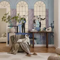 Coloray Vliesbehang - Blauw Snellijm Behang - 312x219 cm - Art Deco Muurschildering - Slaapkamer behang Mensen - Fotobehang Vlies - Slaapkamer behang