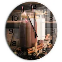 Tulup Wandklok - Cocktails in glazen Klok Glas Met Opdruk - fi60 cm - Bruin Moderne Wandklok Glas - Zwarte handen - Ronde Klok - Decoratieve Glazen Klok - Glazen Wandklok Design