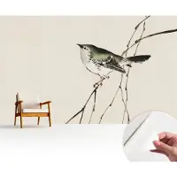 Wallfluent Zelfklevend Fotobehang - Wit Vliesbehang - 416x254 cm - Harmonieuze Vogel Fotobehang - Woonkamer behang Dieren - Bubble Free Behang - Makkelijk Aan Te Brengen Behang