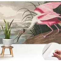 Wallfluent Zelfklevend Fotobehang - Grijs Vliesbehang - 208x146 cm - Exotische Vogel Behang Zonder Lijm - Slaapkamer behang Dieren - Luchtbelvrij Behang - Bubble Free Behang