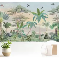 Wallfluent Fotobehang - Zwart Vliesbehang - 104x70 cm - Exotische Flora Muurschildering - Slaapkamer behang Bloemen En Planten - Fotobehang Vlies - Slaapkamer behang
