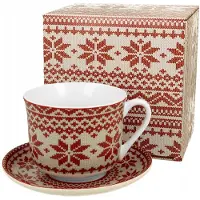 Duo Jumbo Kerstmok met Schotel - Rode Trui Porselein 450ml