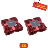 Eden Flanellen Plaid Rood - Luxe Fleece Dekentje - Zacht - 130x180 cm - 2 stuks - Voordeelverpakking