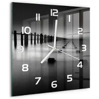 Tulup Wandklok - De golfbreker van de Theems Wandklok Glas Met Motief - 30x30 cm - Zwart-wit Decoratieve Glazen Klok - Witte handen - Vierkante Klok - Gekleurde Glazen Klok - Glazen Klok Met Print